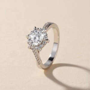 1CT Round Cut VVS Moissanite S925 Silver Twisted Pave Engagement Ring