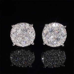 925S & VVS Moissanite Round Cut Full Paved Stud Earrings