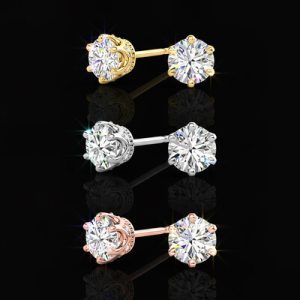 Moissanite Round  Cut 6-Prong Crown Stud Earrings