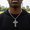 Iced Out Cross Pendant Necklace with Rope Frame
