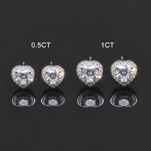 0.5Ct/1Ct Certified VVS1 Moissanite Heart Halo Earrings in S925 Silver