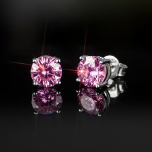 1Ct Pink Moissanite Round Stud Earrings in S925 Silver