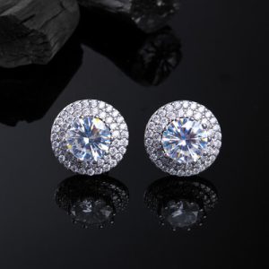 Moissanite Round Cut Double Halo Stud Earrings in S925 Sterling Silver