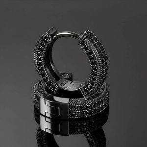 Moissanite Micro Pave Hoop Earrings in S925 Sterling Silver with 18K Black Gold Plated