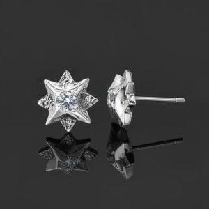 Moissanite Round Cut Polaris North Star Stud Earrings in S925 Sterling Silver