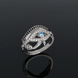 Moissanite Iced Egyptian Eye of Horus Ring