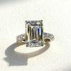 12.69CT Emerald Cut VVS Moissanite Pave Engagement Ring