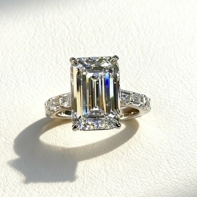 12.69CT Emerald Cut VVS Moissanite Pave Engagement Ring