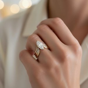 3.24CT Marquise Cut VVS Moissanite Engagement Ring Set