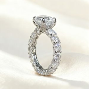 11.5CT Round Cut VVS Moissanite Pave Engagement Ring