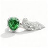 Pear Cut Emerald Gemstone Pave Engagement Ring with Wings