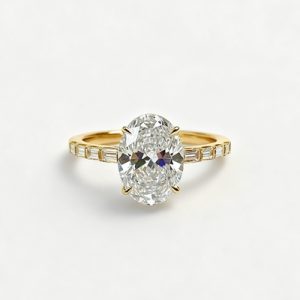 4.2CT Oval Cut VVS Moissanite with Baguette Pave Engagement Ring