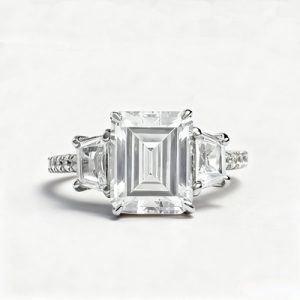 5.87CT Emerald Cut VVS Moissanite Three Stone Pave Engagement Ring