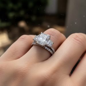 5.58CT Radiant Cut VVS Moissanite Three Stone Engagement Ring Set