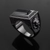 Iced Black Onyx Leon Ring in Black Gold