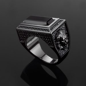 Iced Black Onyx Leon Ring in Black Gold