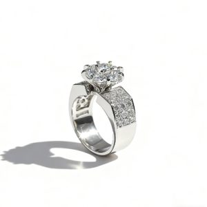 3.6CT Round Cut VVS Moissanite Floral Pave Engagement Ring