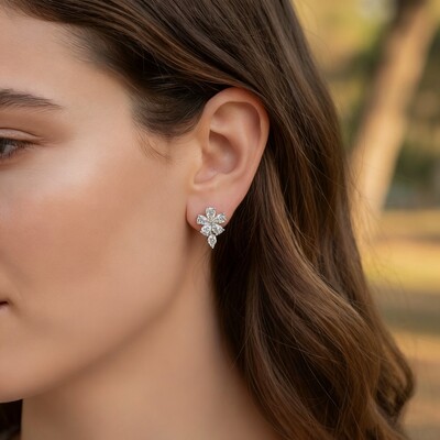 S925 Silver Flower Cluster of Pears Earrings