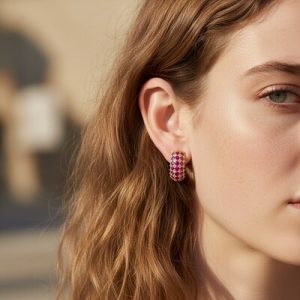 S925 Silver Ruby and Diamond Pinfire Hoop Earrings