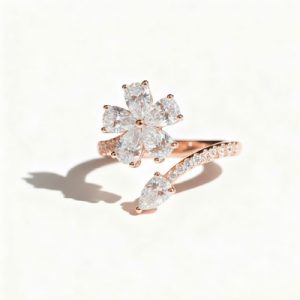 Pear Cut VVS Moissanite Flower Pave Engagement Ring