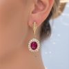 S925 Silver Ruby Oval Cut Halo Drop Earrings