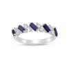 S925 Silver Baguette Sapphire and White Diamond Cluster Ring