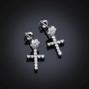 Moissanite Flower Cluster Cross Earrings in S925 Silver