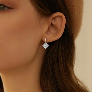 S925 Silver Cushion Diamond Drop Earrings