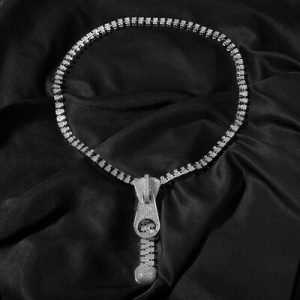 7mm Ice Out Hop Hip Bling Collar Zipper Chain Necklace