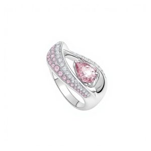 S925 Silver Curved Pink Pear Cut Cocktail Pave Engagement Ring