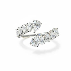 Pear Cut VVS Moissanite Bypass Wedding Ring