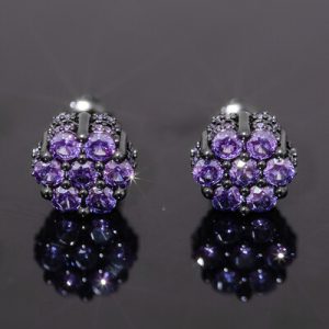 Iced Out Black/Purple Cluster Flower Full Paved Earrings in Black Gold
