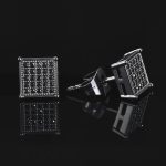 Moissanite Square Black Diamonds Paved Stud Earrings In 18K Black Gold Plated