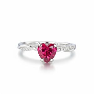 S925 Silver Heart Shaped Ruby Engagement Ring