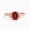 S925 Silver Emerald Cut Natural Ruby Three-Stone Engagement Ring