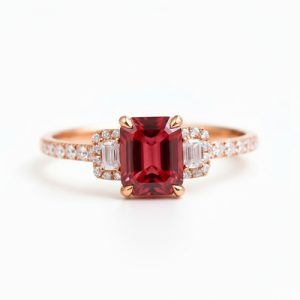 S925 Silver Emerald Cut Natural Ruby Three-Stone Engagement Ring