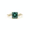 S925 Silver Asscher Cut Green Diamond Side Stone Engagement Ring
