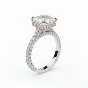 13.3CT Dazzling Asscher Cut VVS Moissanite Pave Engagement Ring