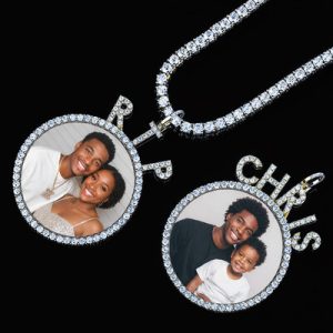 925S & VVS Moissanite Round Custom Picture Name Pendant - 1.6"