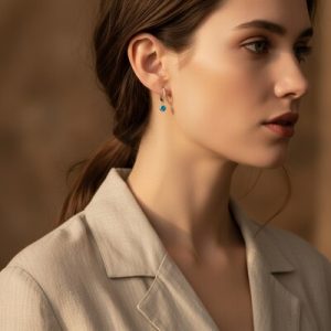 S925 Silver Sky Blue Diamond Hoop Earring