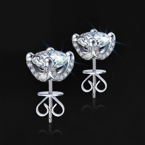 0.5Ct/1Ct S925 & Moissanite Round Cut Stud Earrings With Pave Diamond Basket