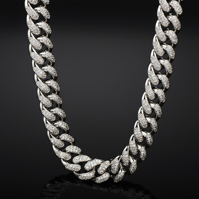 Iced 13mm Handset Miami Cuban Link Chain in White Gold