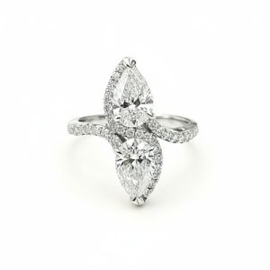 Pear Cut Two Stone VVS Moissanite Pave Engagement Ring