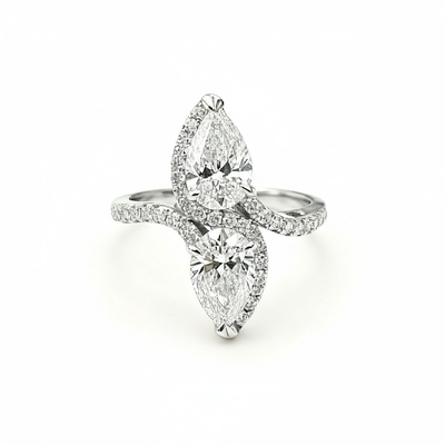 Pear Cut Two Stone VVS Moissanite Pave Engagement Ring