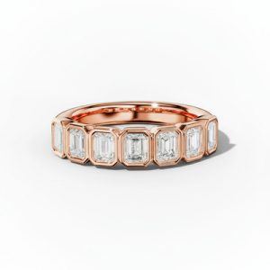 Bezel Set Emerald Cut VVS Moissanite Wedding Band