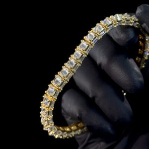 Iced Out Emerald Cut Sides Inverted Round Cut Tennis Bracelet