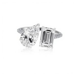 Pear & Emerald Cut VVS Moissanite Pave Engagement Ring