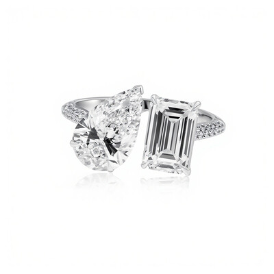 Pear & Emerald Cut VVS Moissanite Pave Engagement Ring