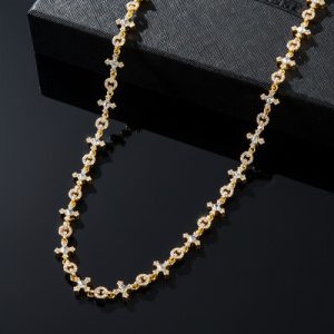 Micro Pave Cross Link Chain in Gold