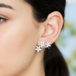 S925 Silver Marquise Cut Diamond Flower Climber Earrings